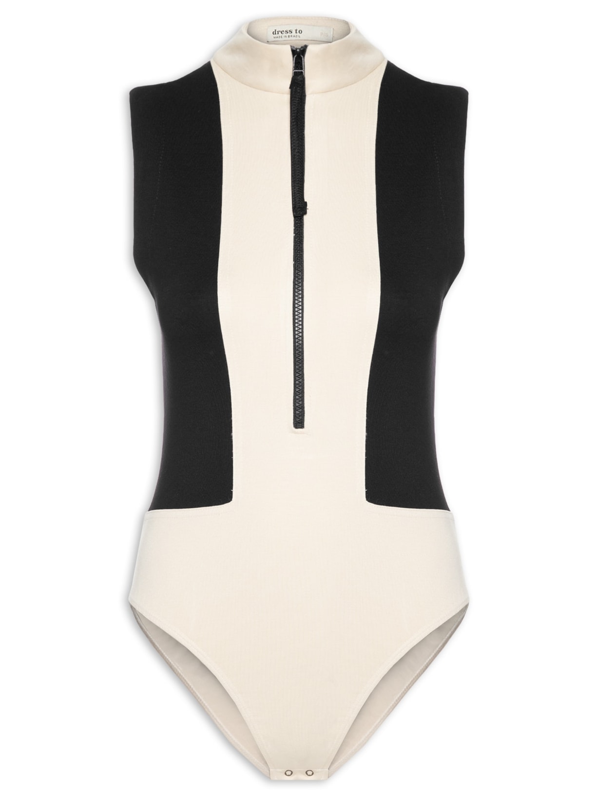 Body Com Recortes E Pespontos - Bege