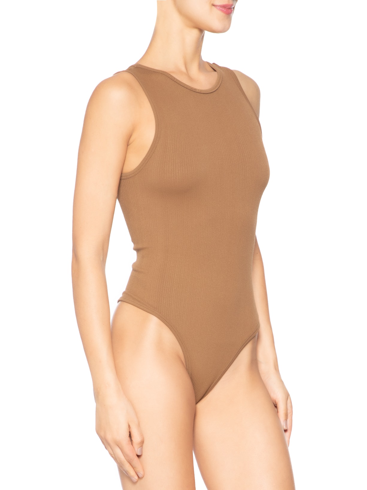 Body Comfy Sem Costura Decote Careca Marrom Basiq