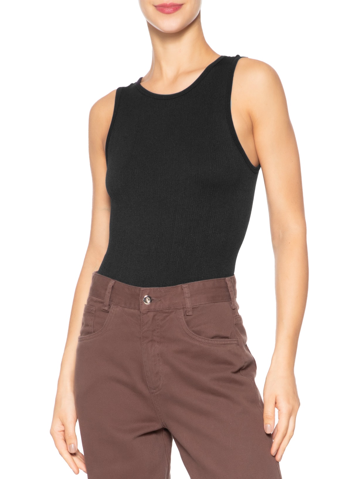 Body Comfy Sem Costura Decote Careca Preto Basiq