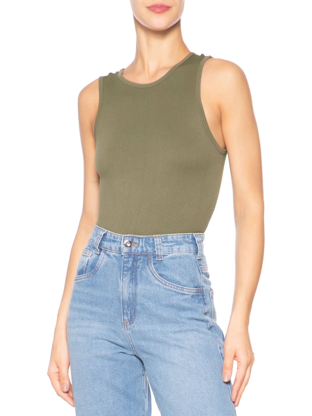 Body Comfy Sem Costura Decote Careca Verde Basiq