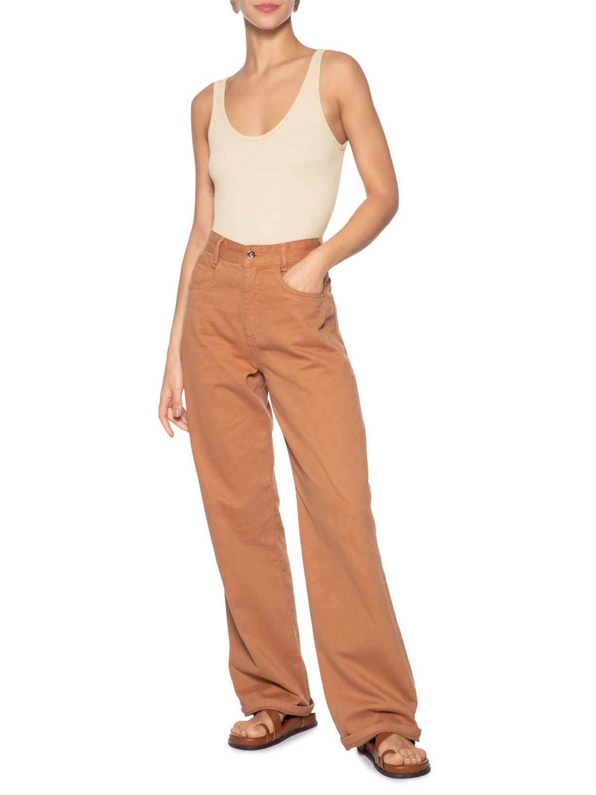 Body Comfy Sem Costura Decote U Bege Basiq