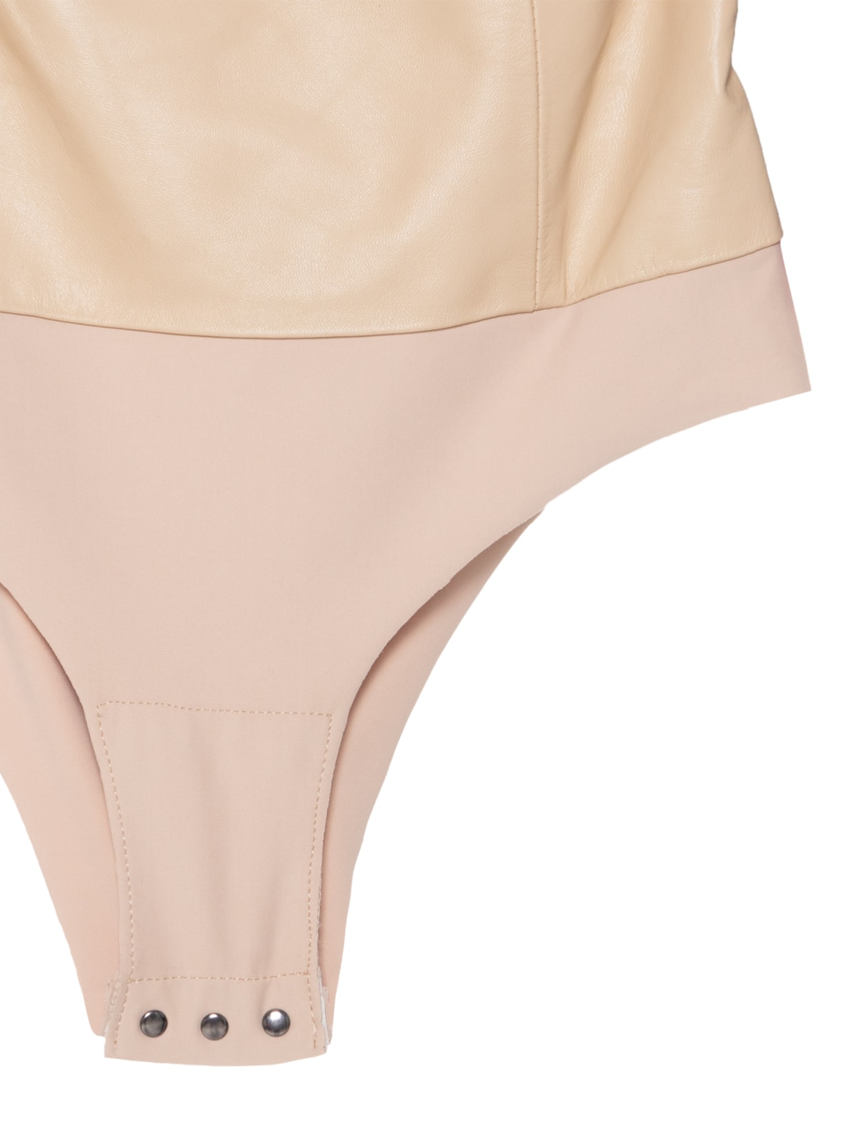 Body De Couro Com Malha Um Ombro Só Bege Animale