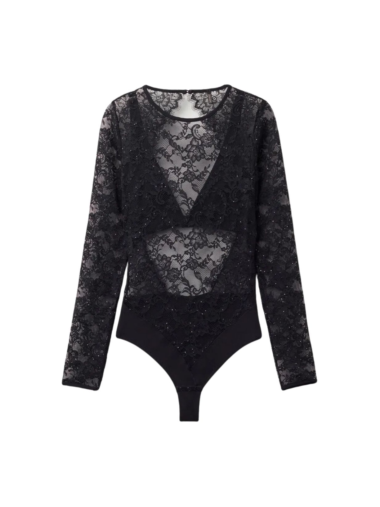Body De Manga Comprida Em Renda Glimmer Of Pleasure - Preto