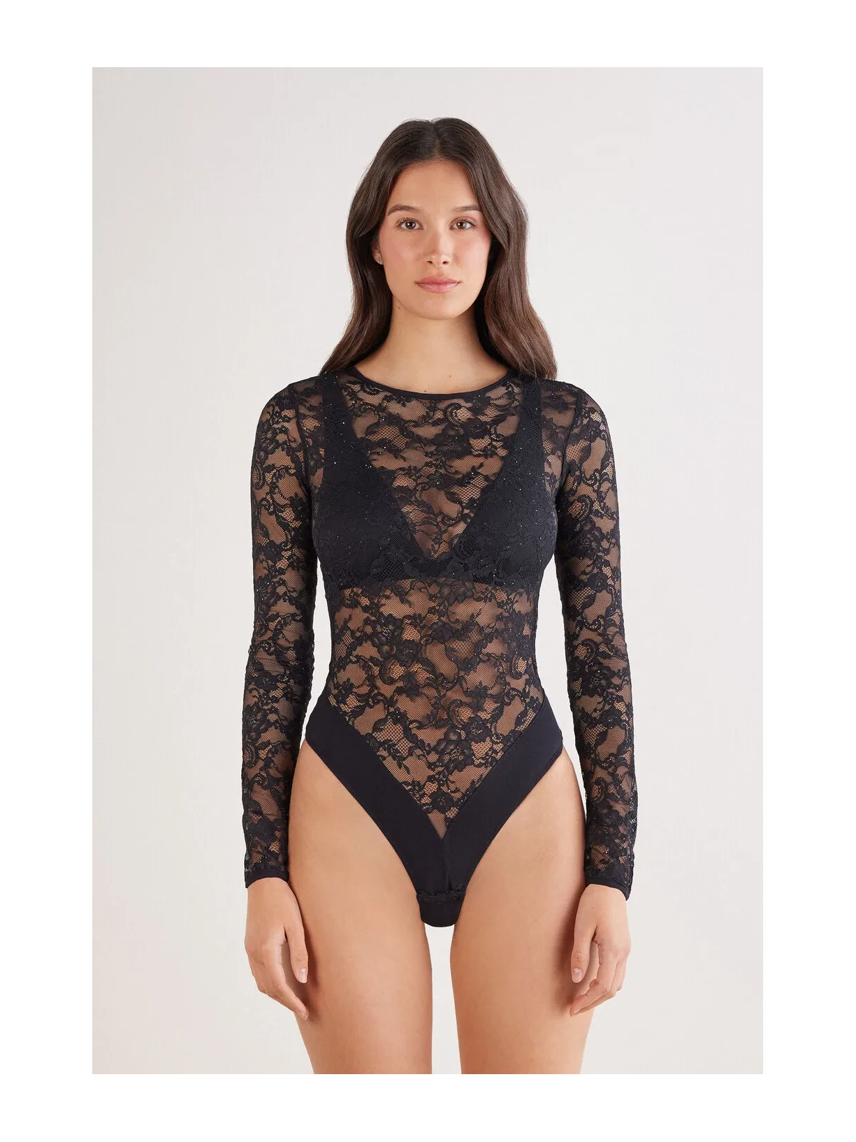 Body De Manga Comprida Em Renda Glimmer Of Pleasure Preto Intimissimi