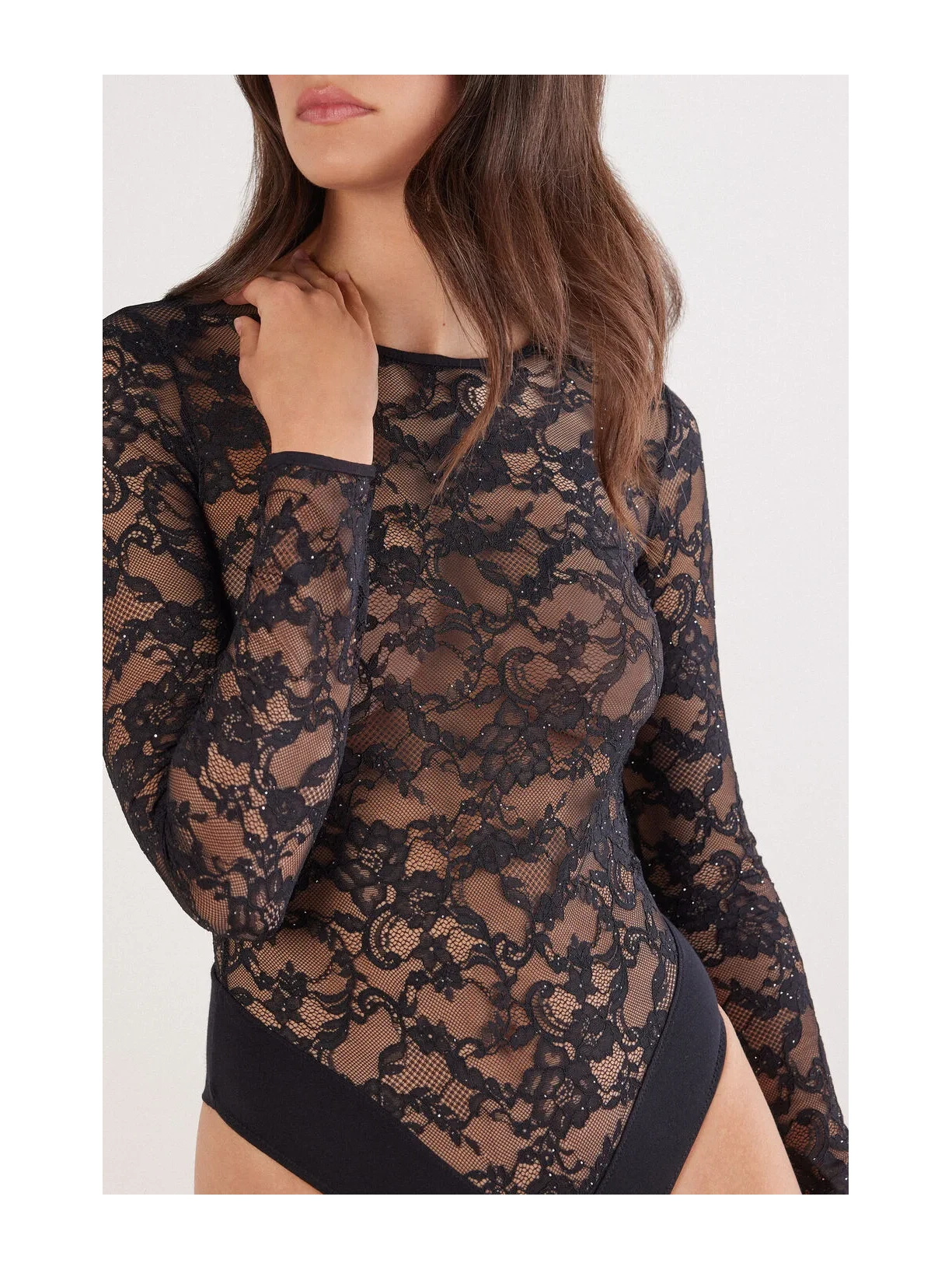 Body De Manga Comprida Em Renda Glimmer Of Pleasure Preto Intimissimi