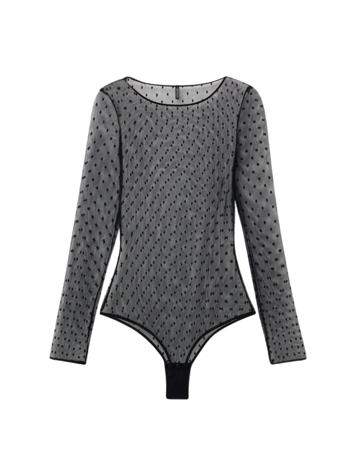 Body De Manga Comprida Em Tule Flirt Fearlessly Preto Intimissimi