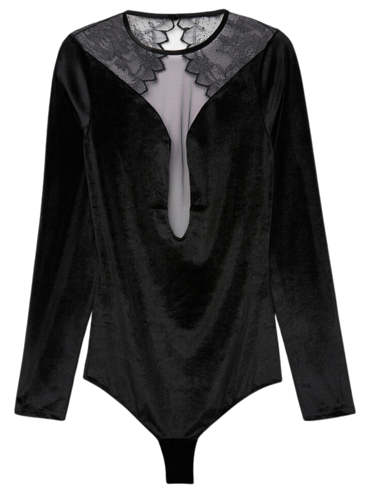 Body De Manga Comprida Em Veludo Intriguing Beauty - Preto