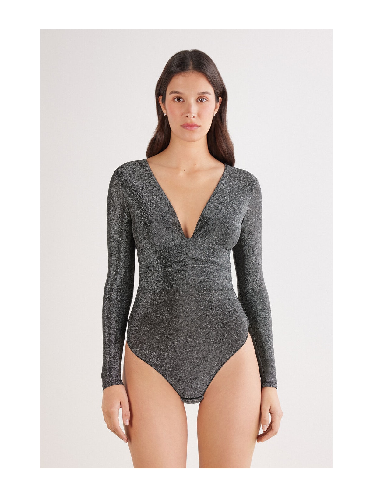 Body De Manga Comprida Lamê Shimmering Passion Cinza Intimissimi