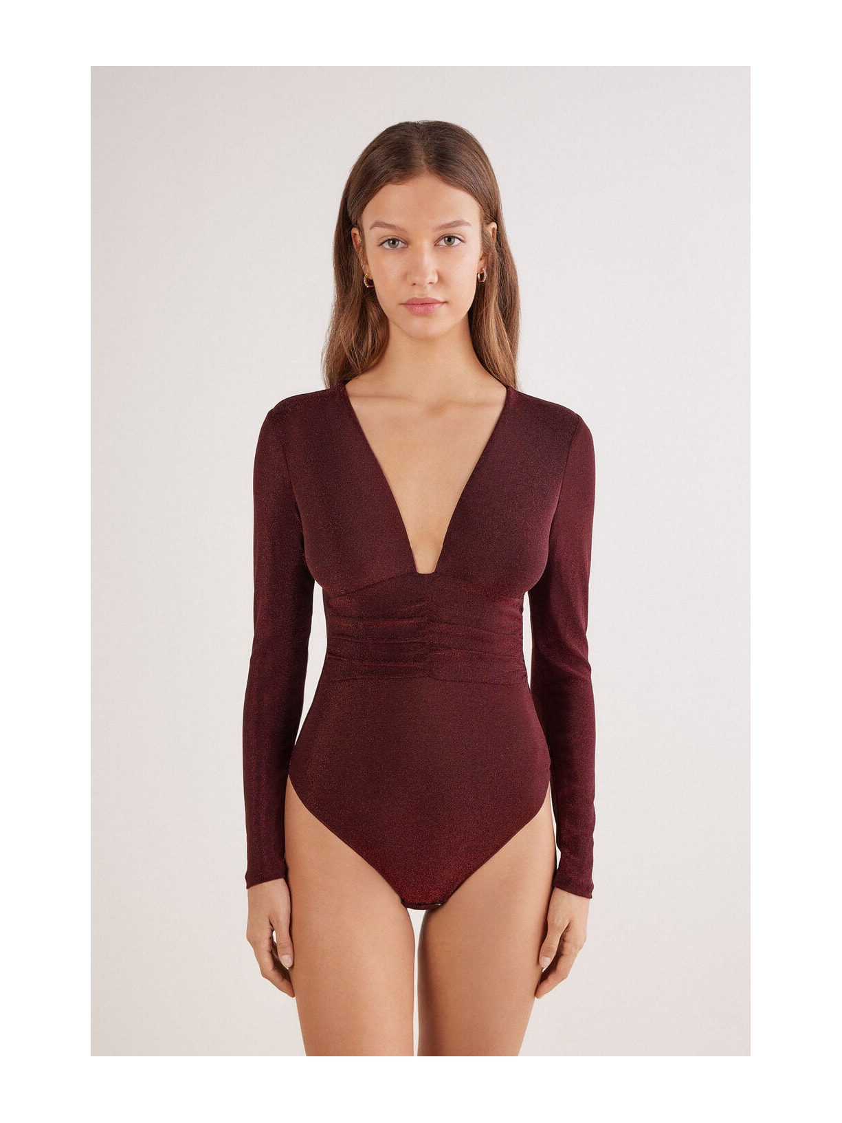 Body De Manga Comprida Lamê Shimmering Passion Vermelho Intimissimi