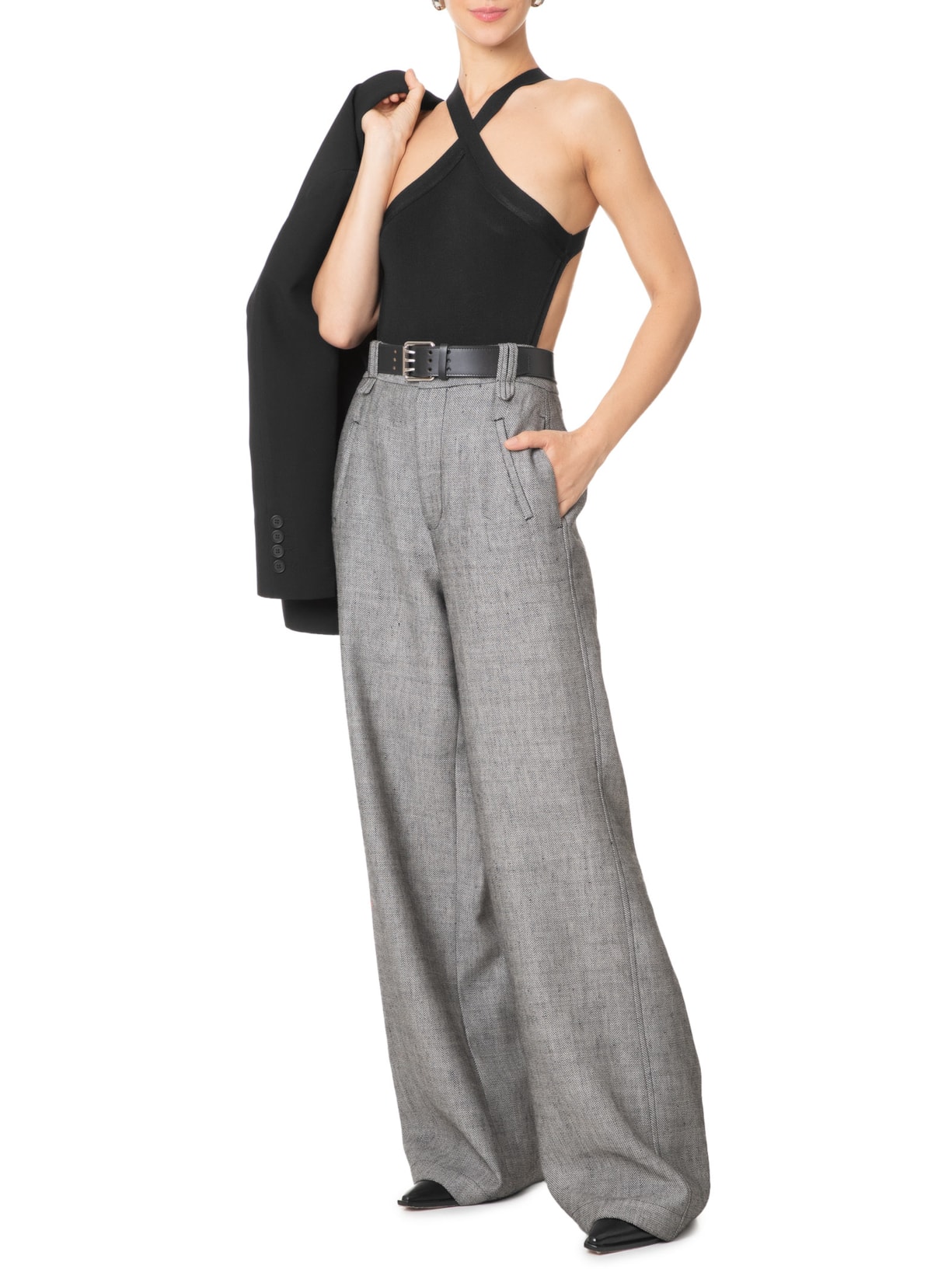 Body Decote Costas Tricot Preto Animale