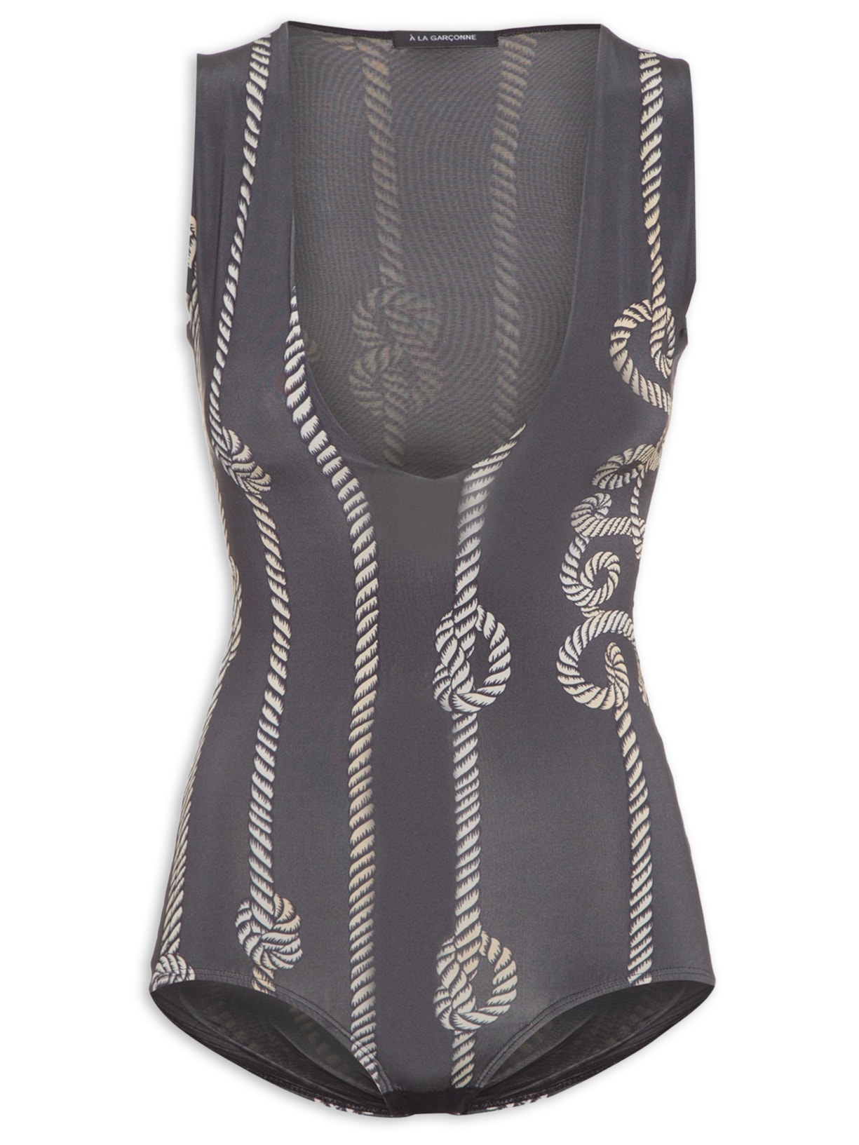 Body Decote Listra Vertical - Cinza