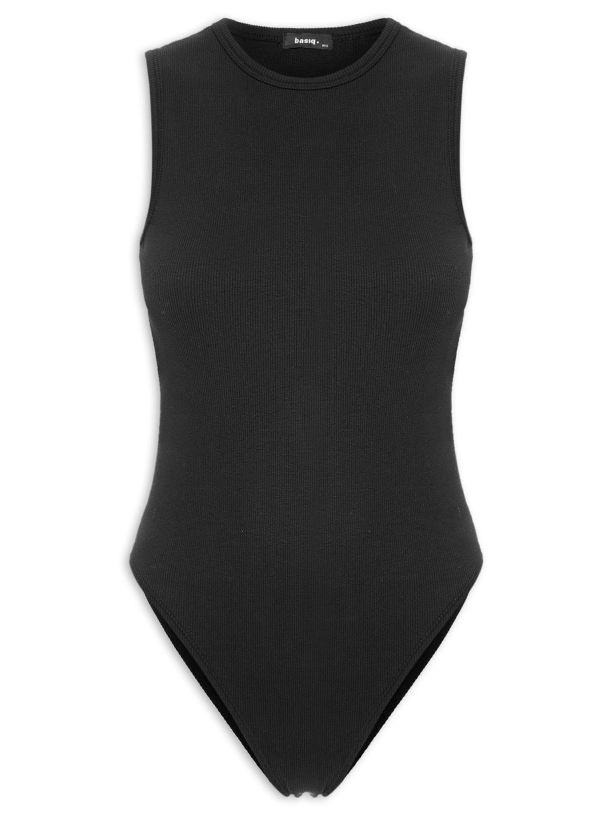 Body Decote Redondo Malha Canelada - Preto