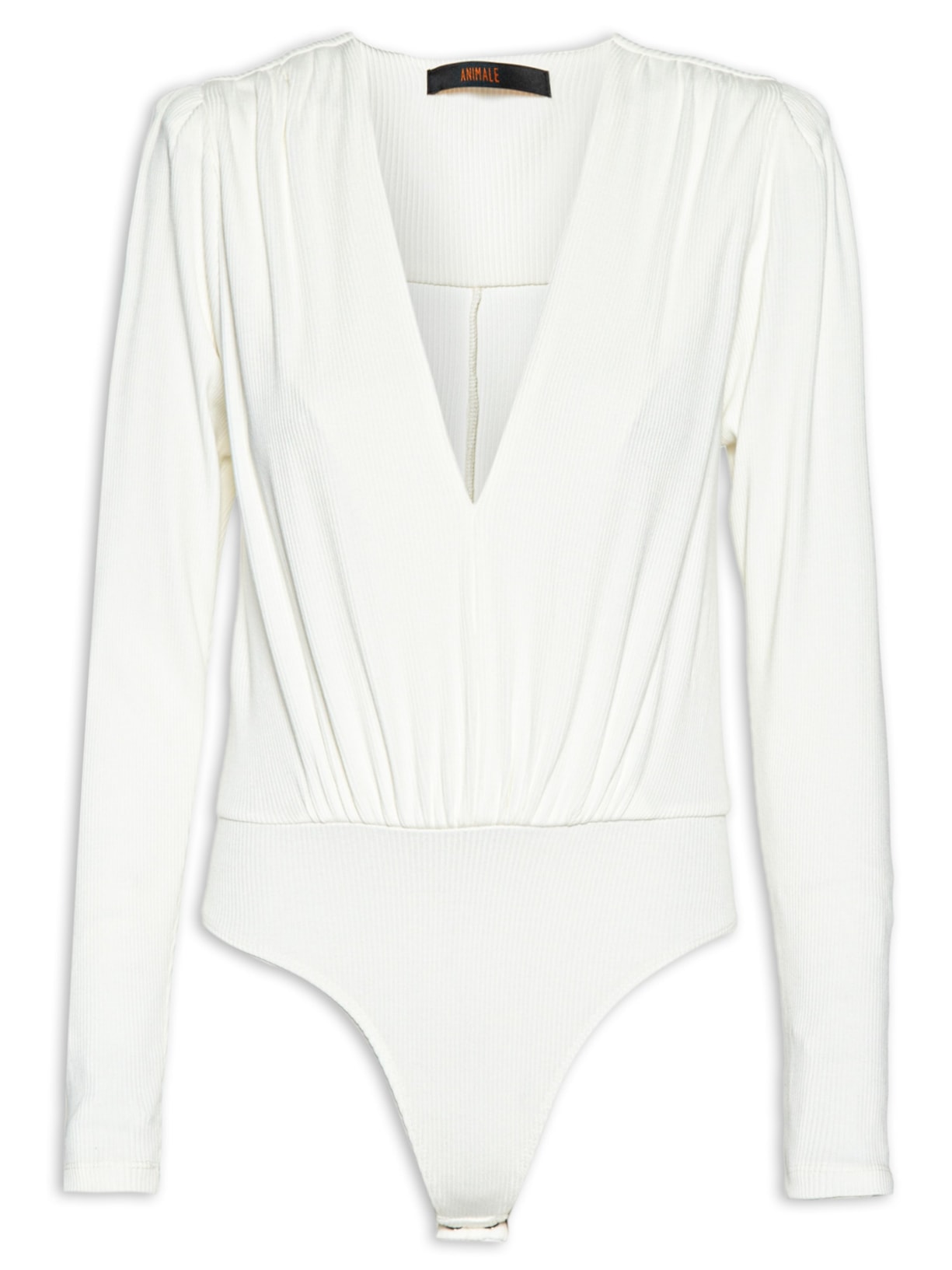 Body Decote V Manga Longa Ribana - Off White