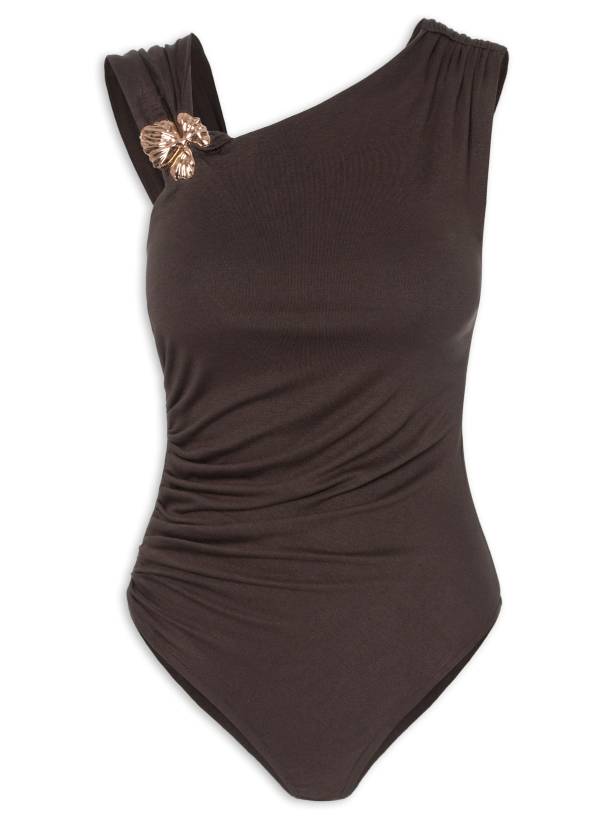 Body Drapeado Com Detalhe Em Metal - Marrom