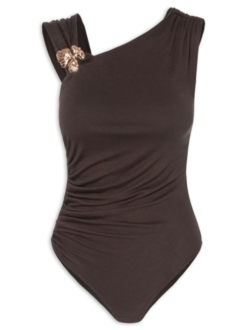 Body Drapeado Com Detalhe Em Metal - Marrom