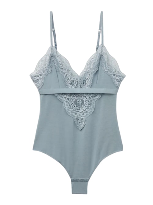 Body Em Algodão e Renda Embrace Simplicity - Azul