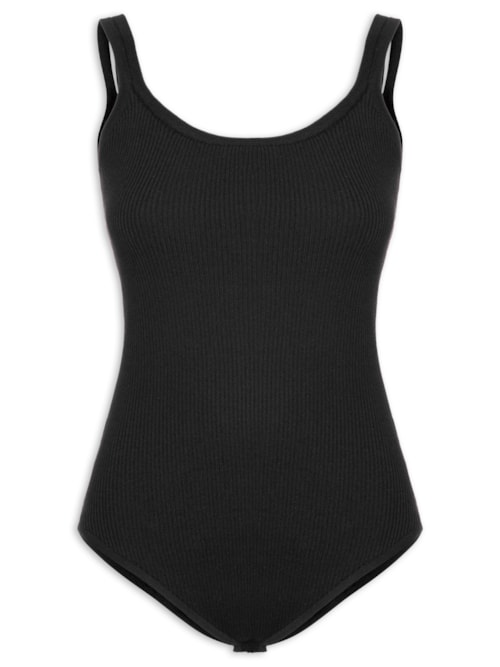 Body Em Malha Canelada - Preto