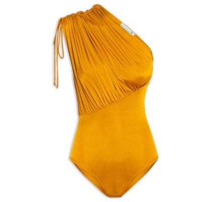 Body Em Malha Com Franzidos - Amarelo