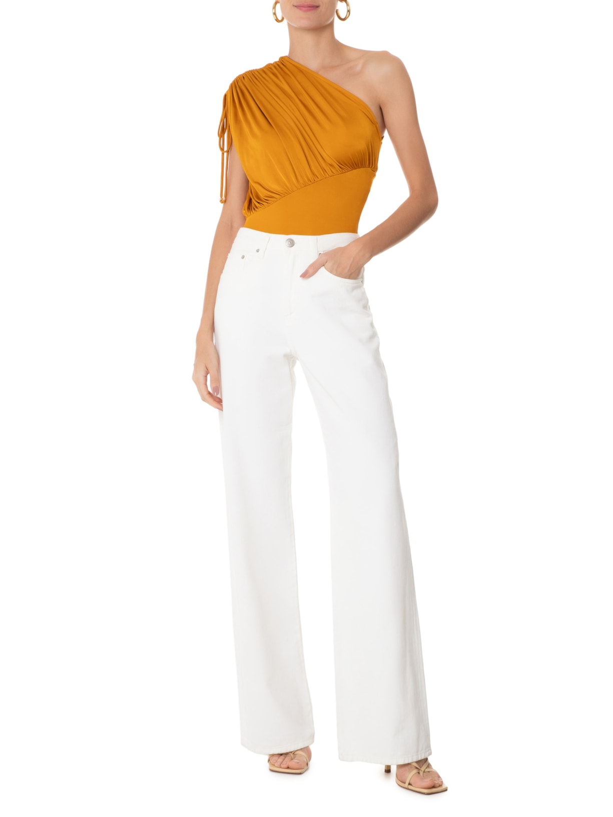 Body Em Malha Com Franzidos Amarelo '2Essential