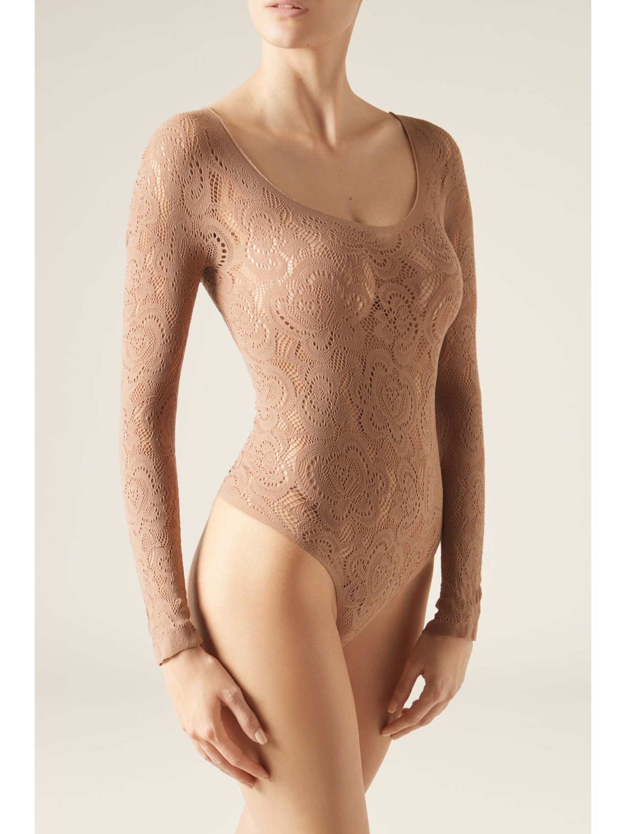 Body Em Renda Bege Calzedonia