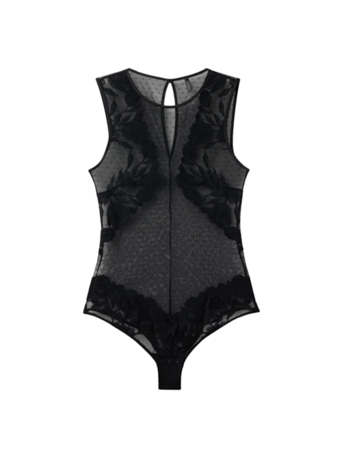 Body Em Renda e Tule All About Flowers - Preto