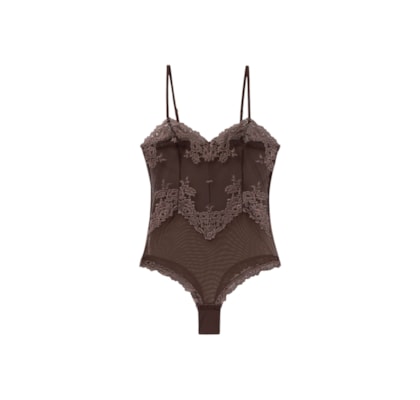 Body Em Tule e Renda Pretty Flowers - Moka