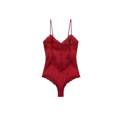Body Em Tule e Renda Pretty Flowers - Vermelho