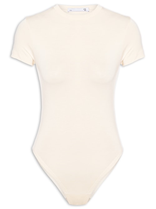 Body Feminino Ajustado Ao Corpo Com Decote Redondo - Bege