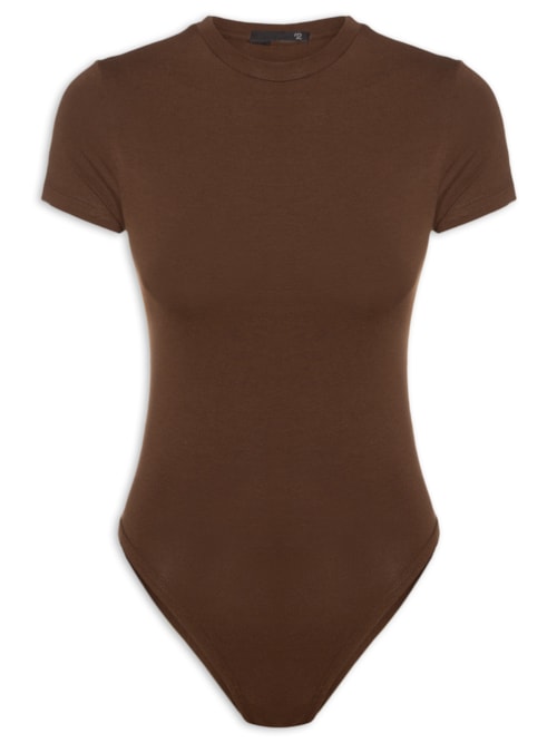 Body Feminino Ajustado Ao Corpo Com Decote Redondo - Marrom