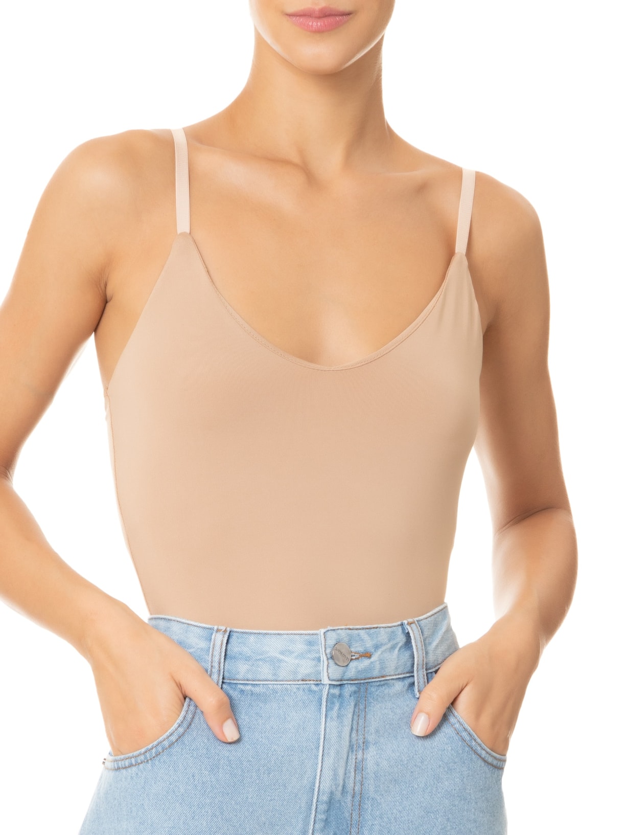 Body Feminino Alças Finas Reguláveis Bege Basiq