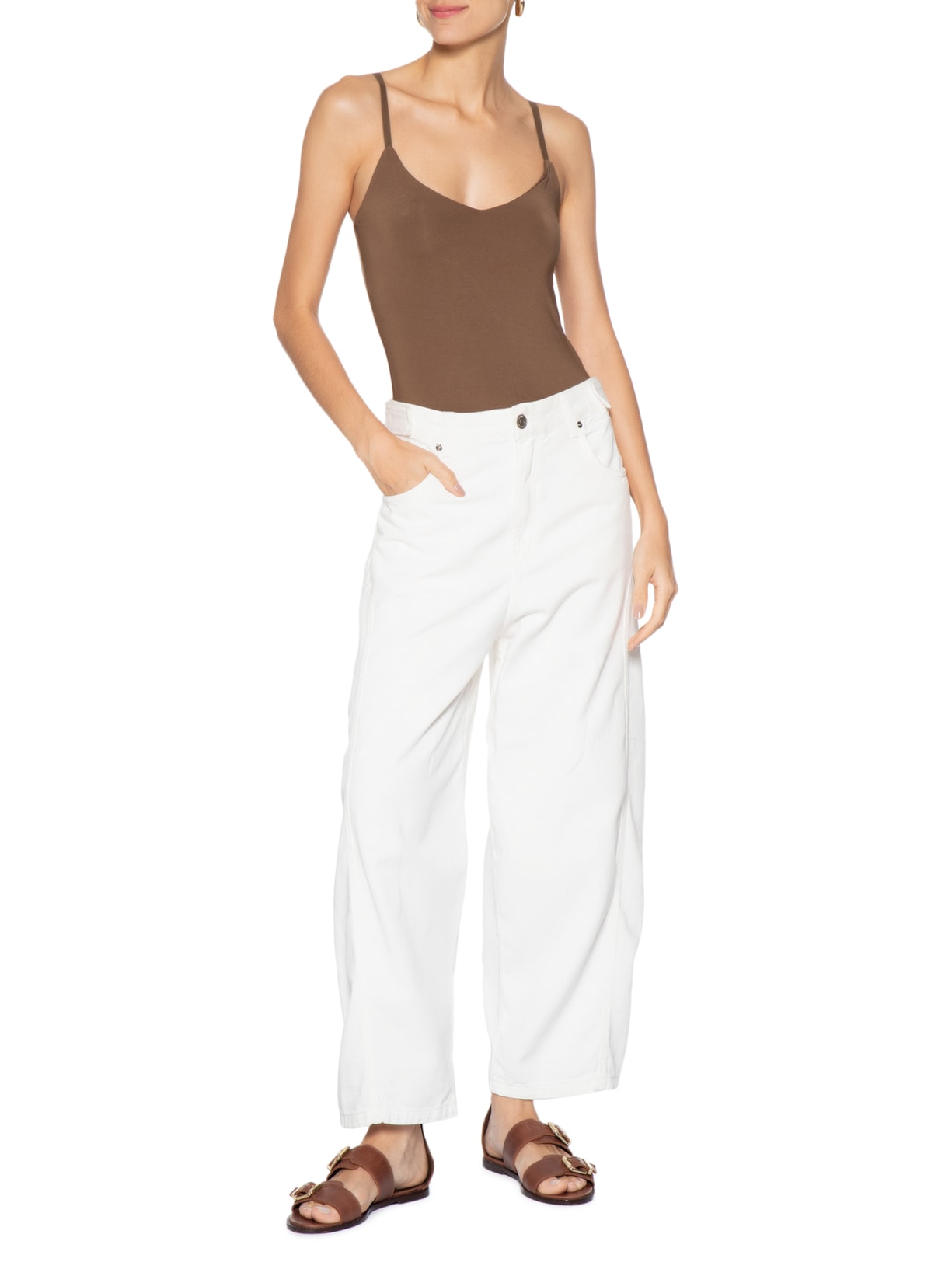 Body Feminino Alças Finas Reguláveis Marrom Basiq