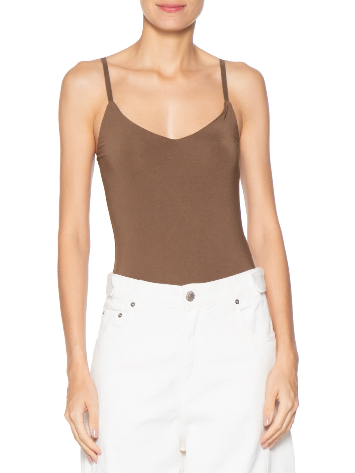 Body Feminino Alças Finas Reguláveis Marrom Basiq