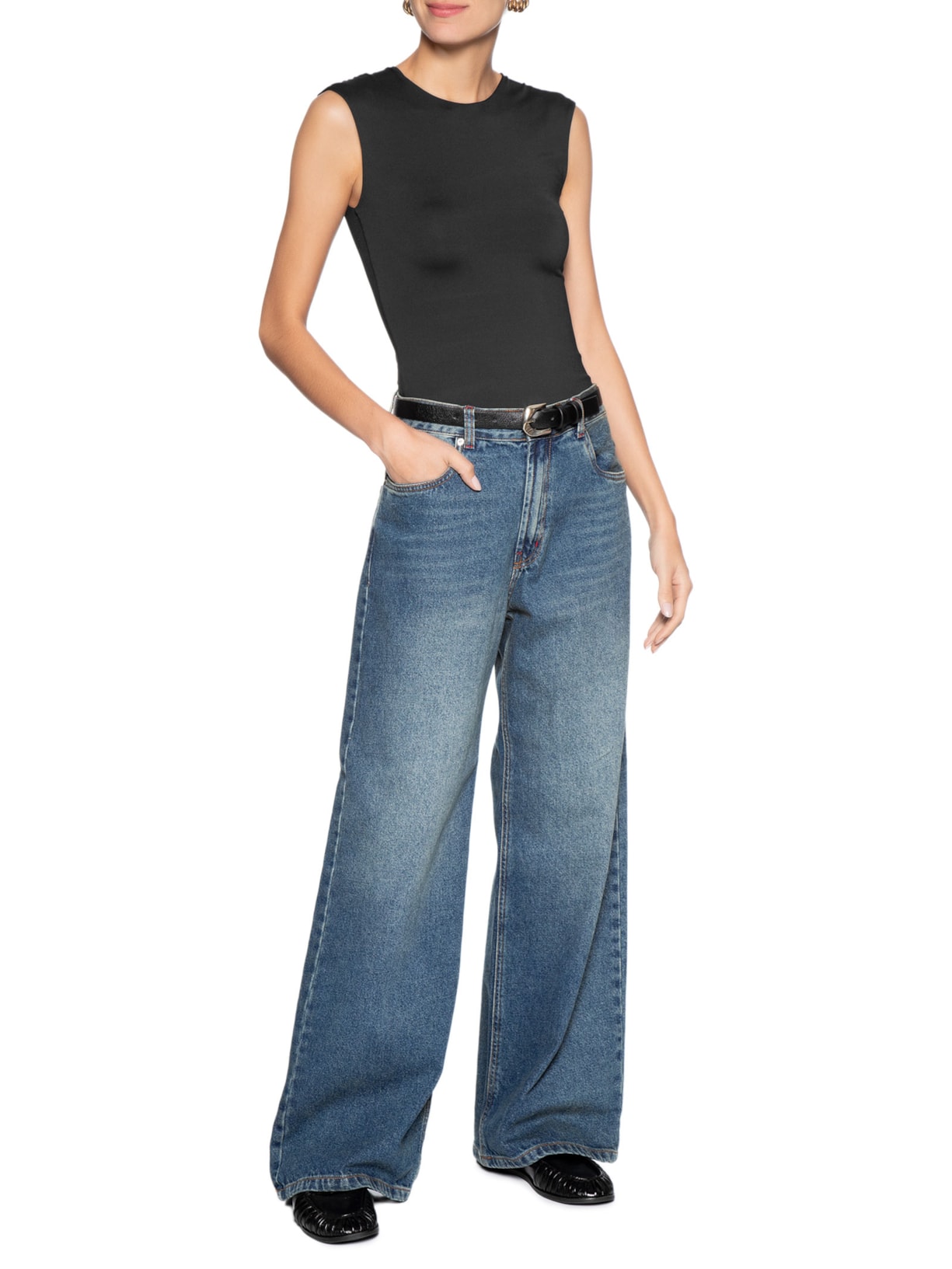 Body Feminino Básico Alça Larga Preto Basiq
