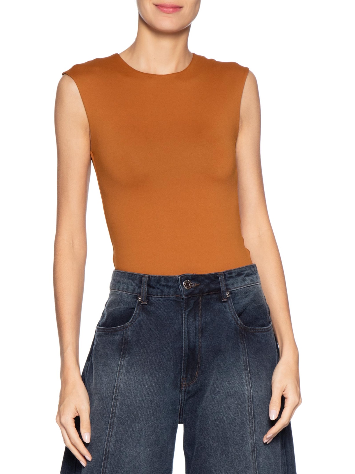 Body Feminino Básico Alça Larga – Marrom Basiq