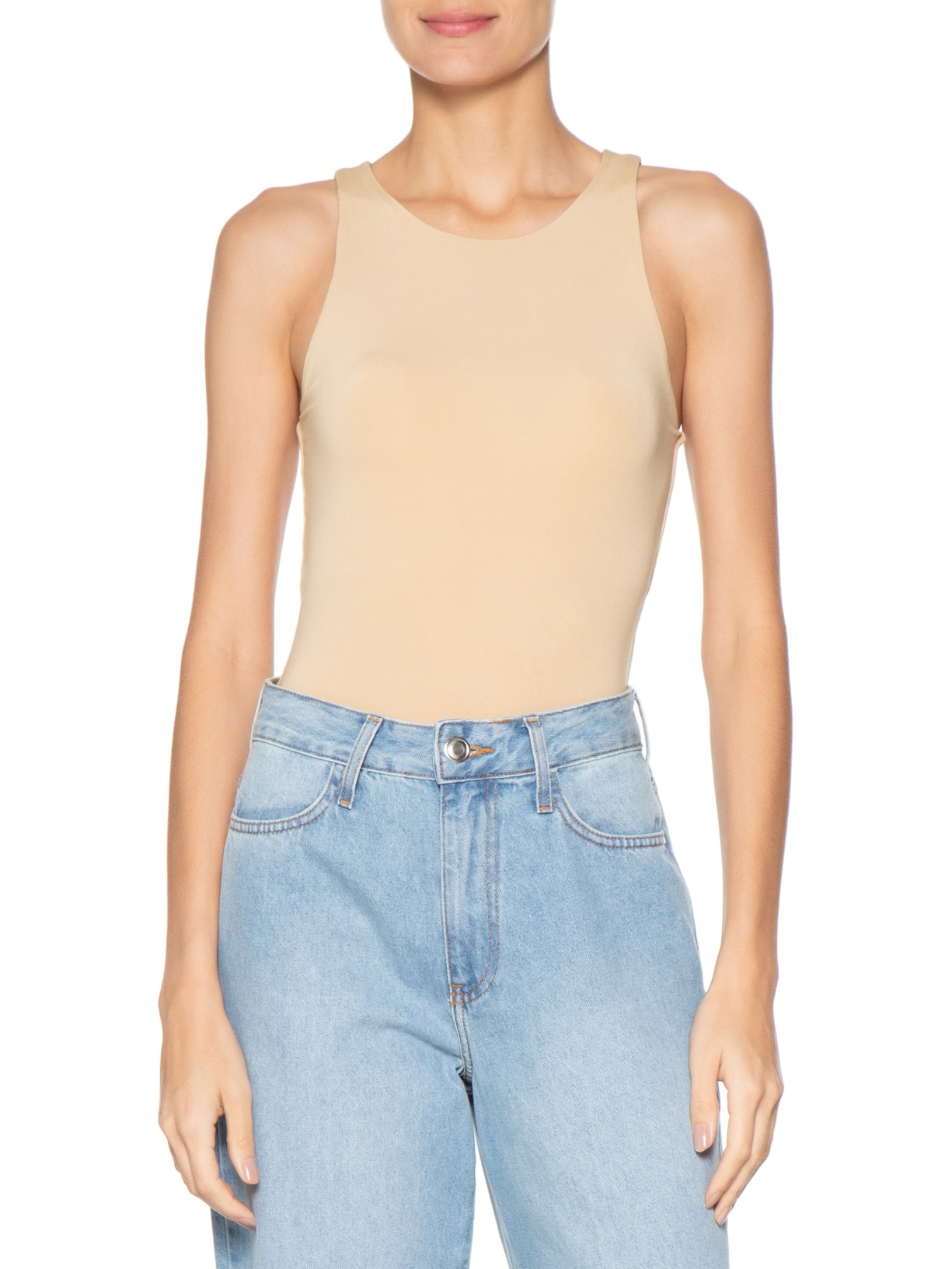 Body Feminino Básico Decote em U Bege Basiq