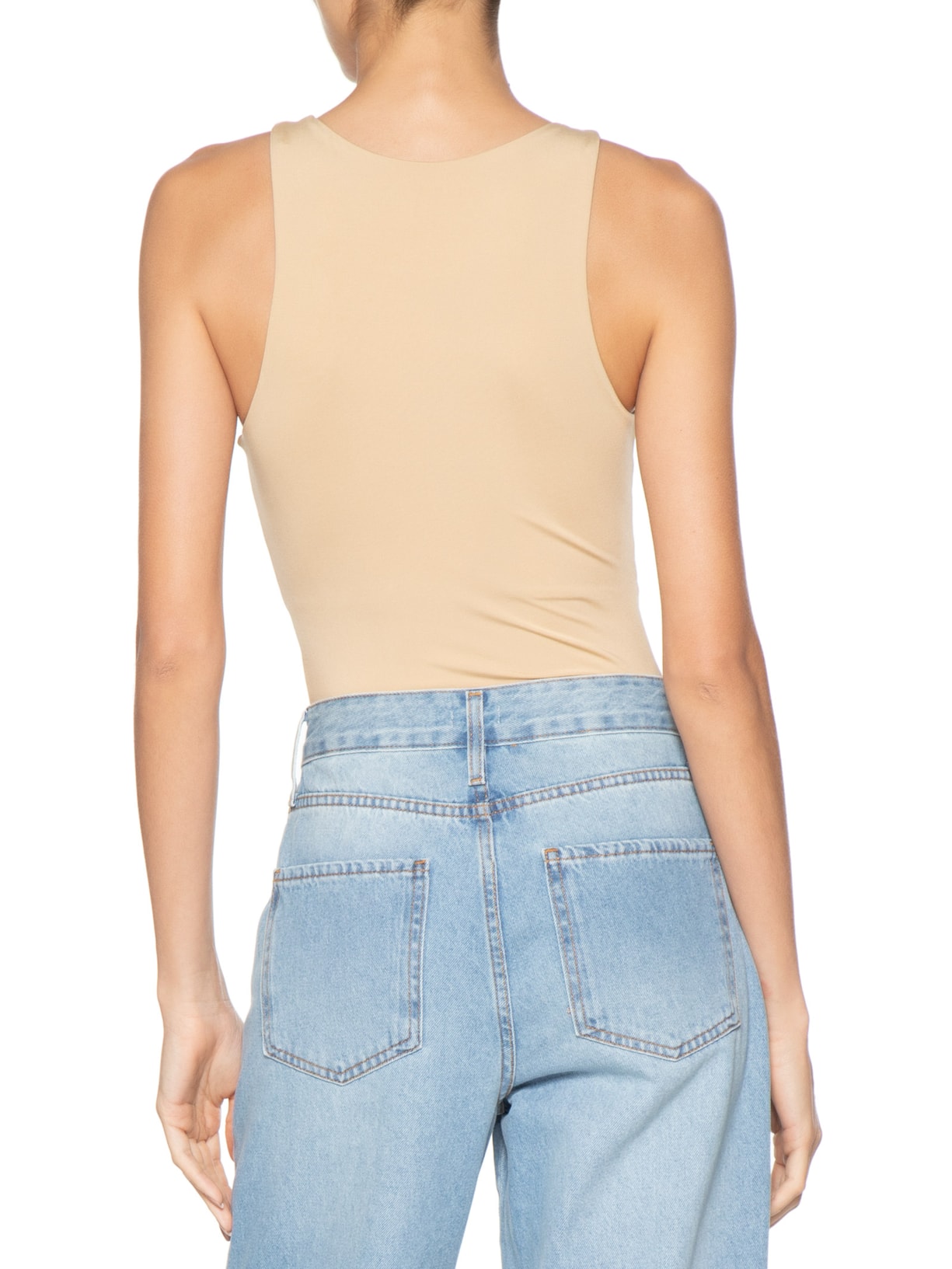 Body Feminino Básico Decote em U Bege Basiq