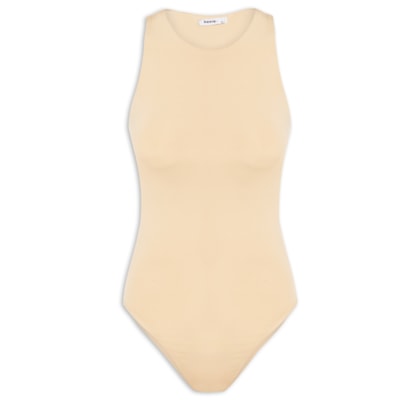 Body Feminino Básico Decote em U - Bege