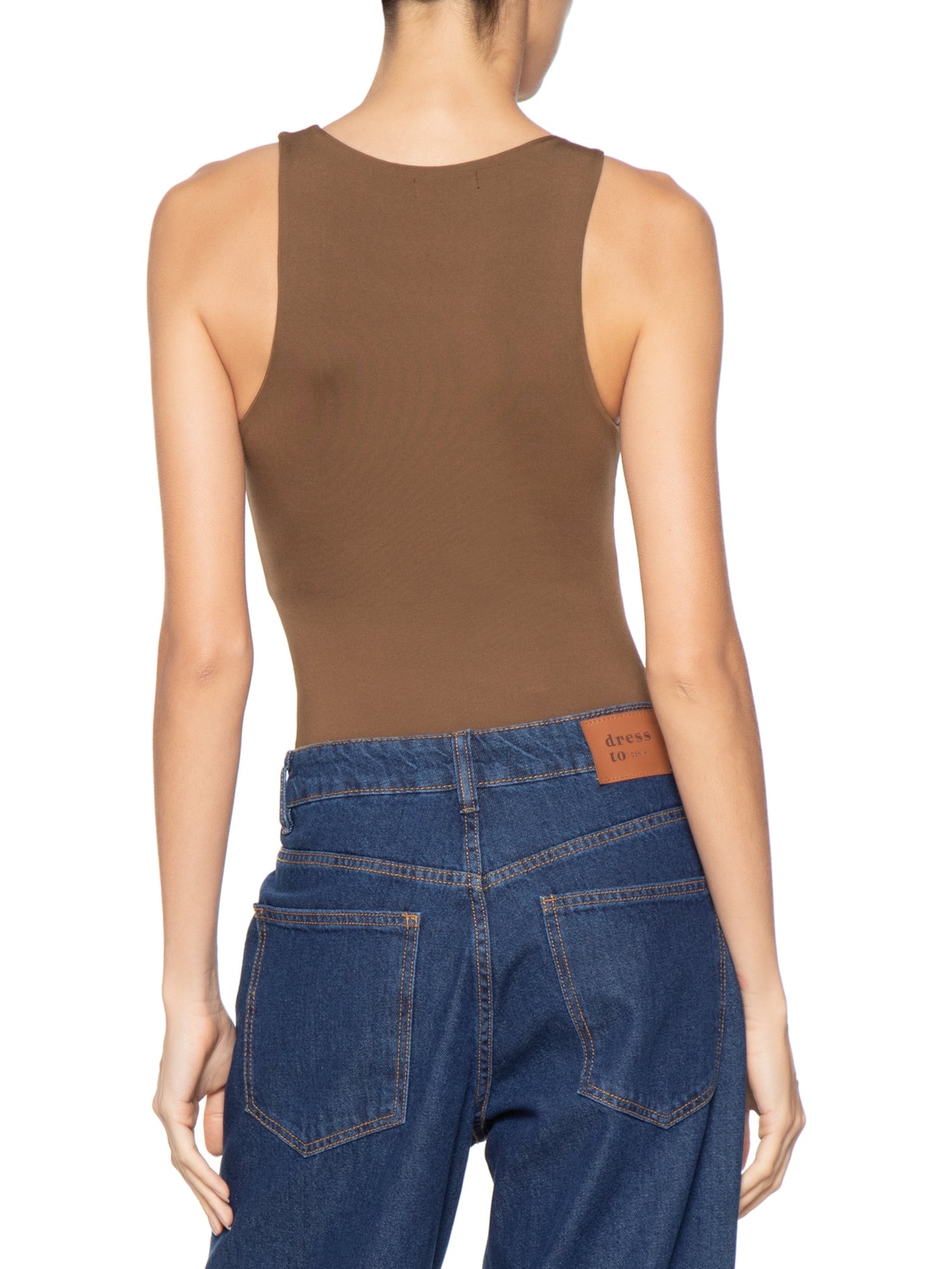 Body Feminino Básico Decote em U Marrom Basiq