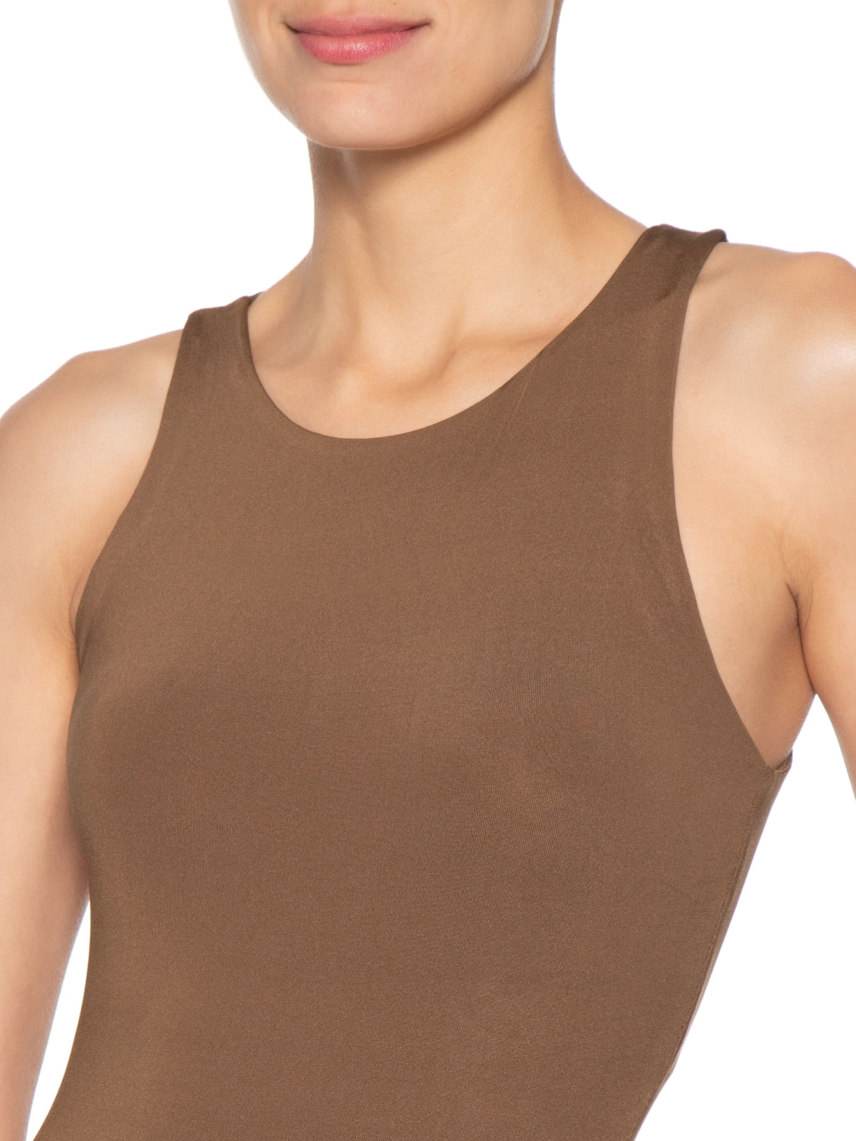 Body Feminino Básico Decote em U Marrom Basiq