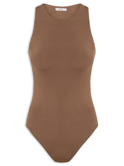 Body Feminino Básico Decote Em U - Marrom