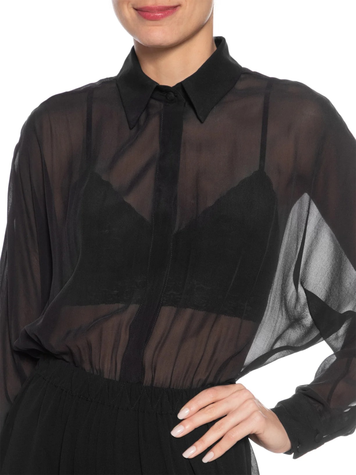 Body Feminino Camisa Com Manga Morcego Em Seda Pura Preto '2Essential