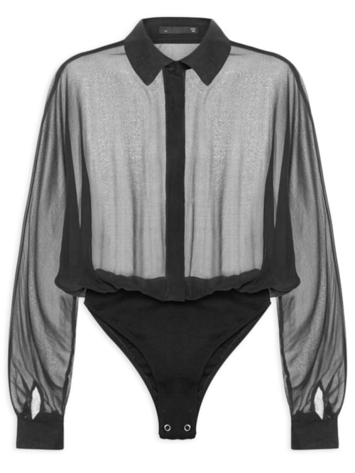Body Feminino Camisa Com Manga Morcego Em Seda Pura - Preto