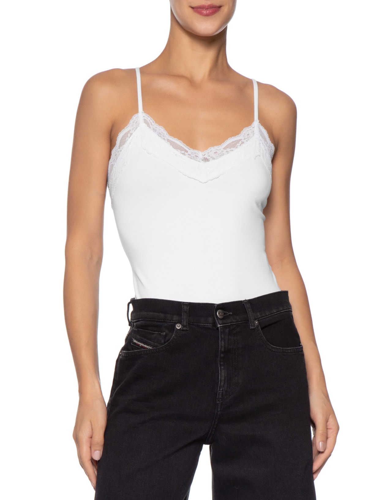 Body Feminino com Aplicação de Renda Branco Market 33