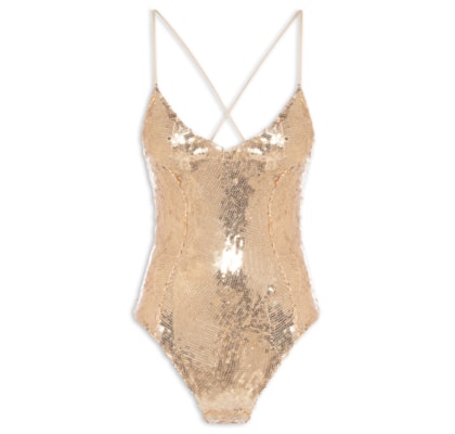 Body Feminino Com Decote Profundo Em Paetê - Dourado