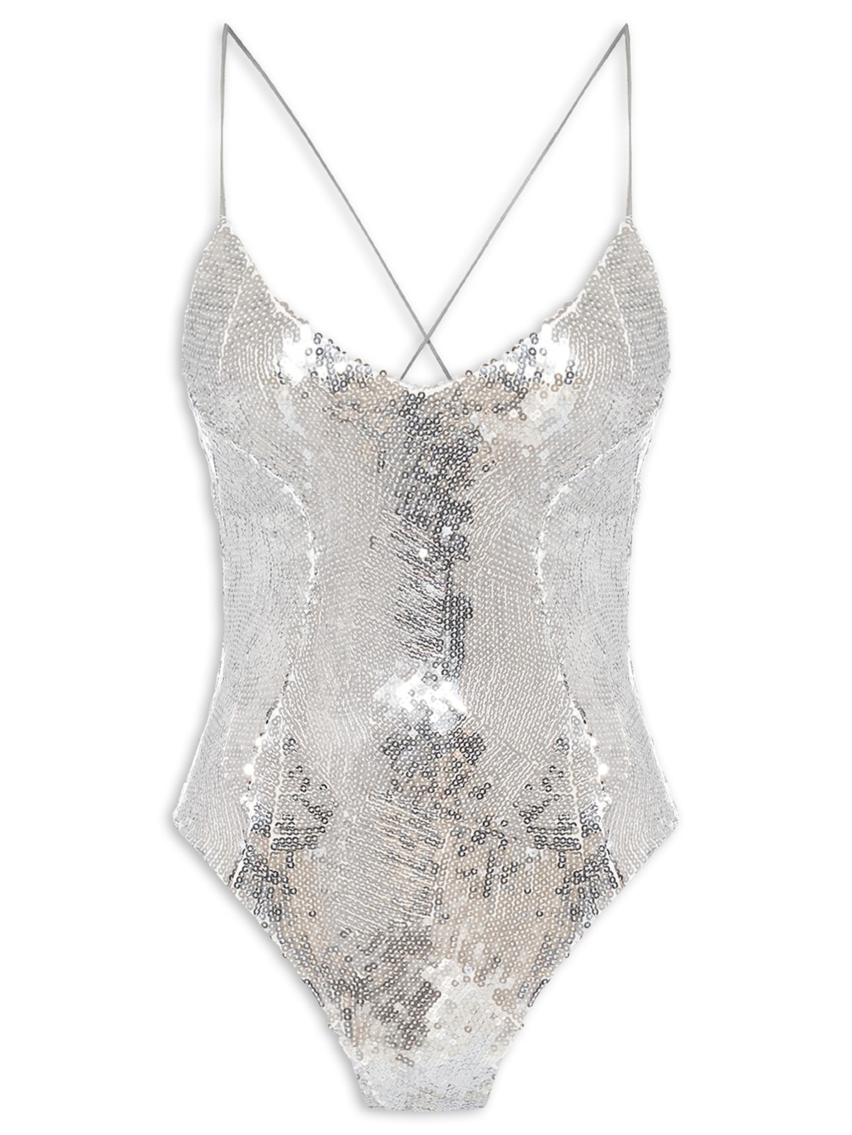 Body Feminino Com Decote Profundo Em Paetê Prateado '2Essential