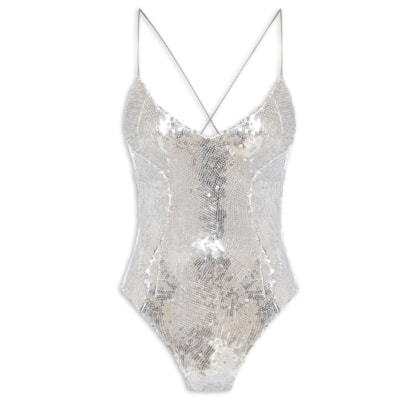 Body Feminino Com Decote Profundo Em Paetê - Prateado