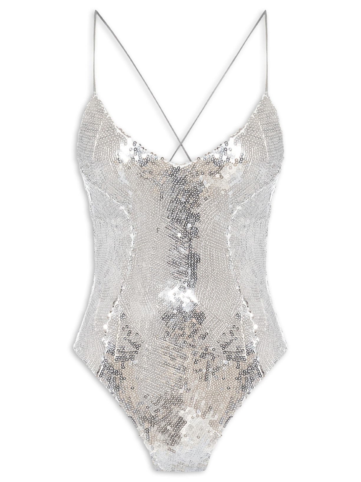 Body Feminino Com Decote Profundo Em Paetê Prateado '2Essential