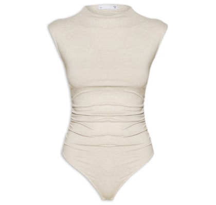 Body Feminino Com Drapeados - Bege
