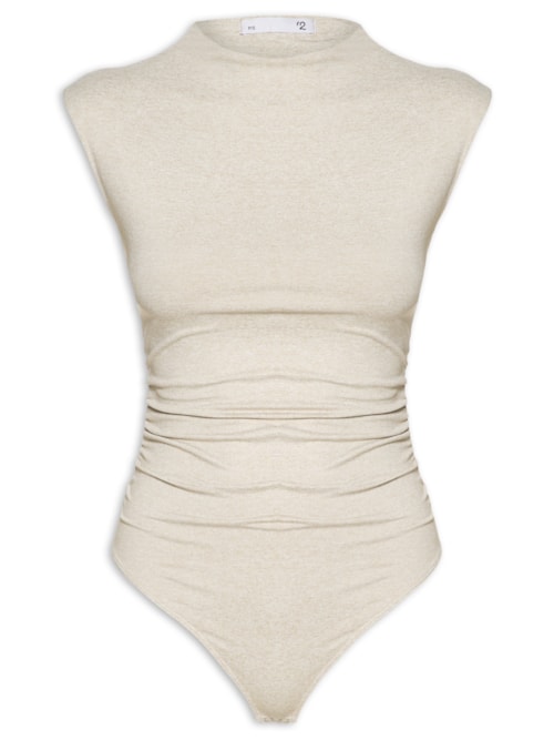 Body Feminino Com Drapeados - Bege