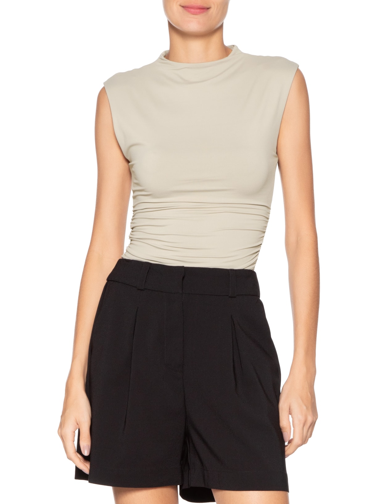 Body Feminino Com Drapeados Bege '2Essential